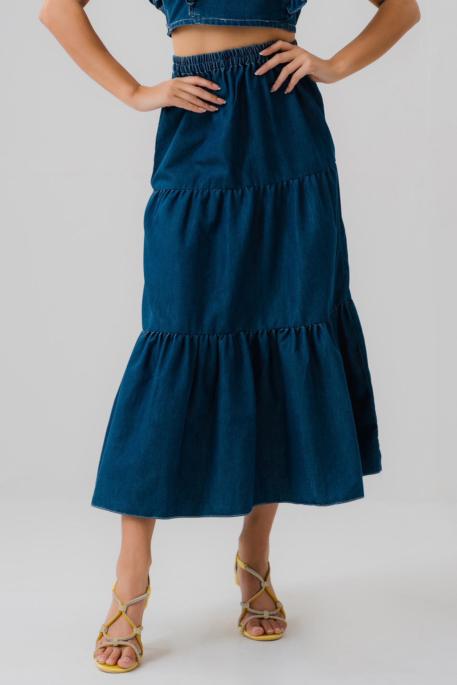 Tiered Maxi Chambray Skirt