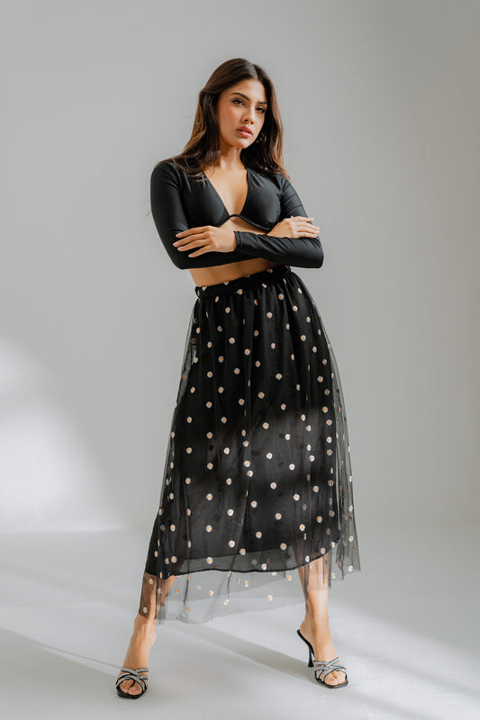 Embroidered Net Skirt