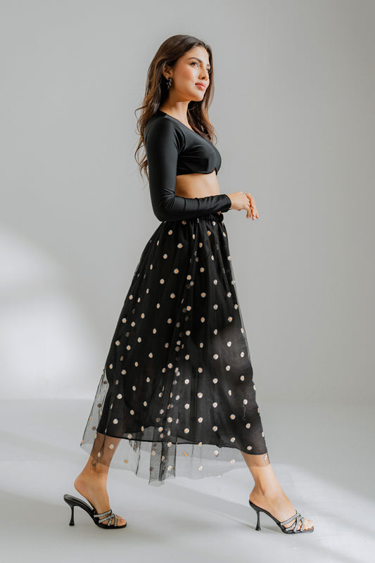 Embroidered Net Skirt