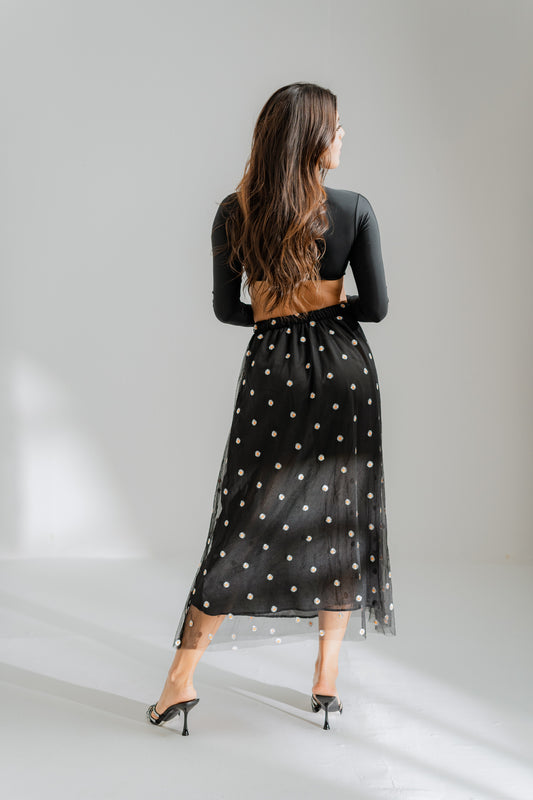 Embroidered Net Skirt