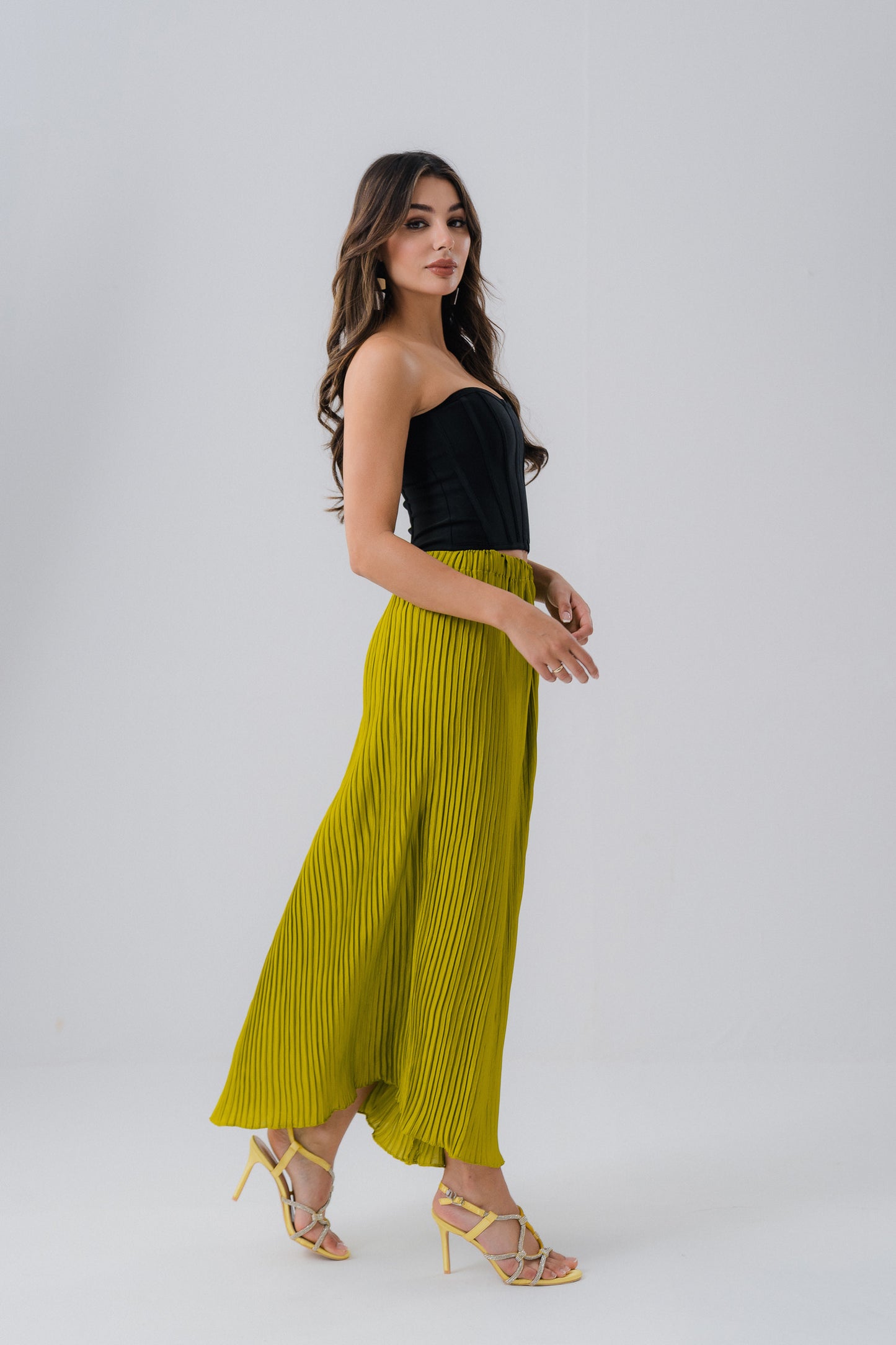 Mustard Green Silk Skirt