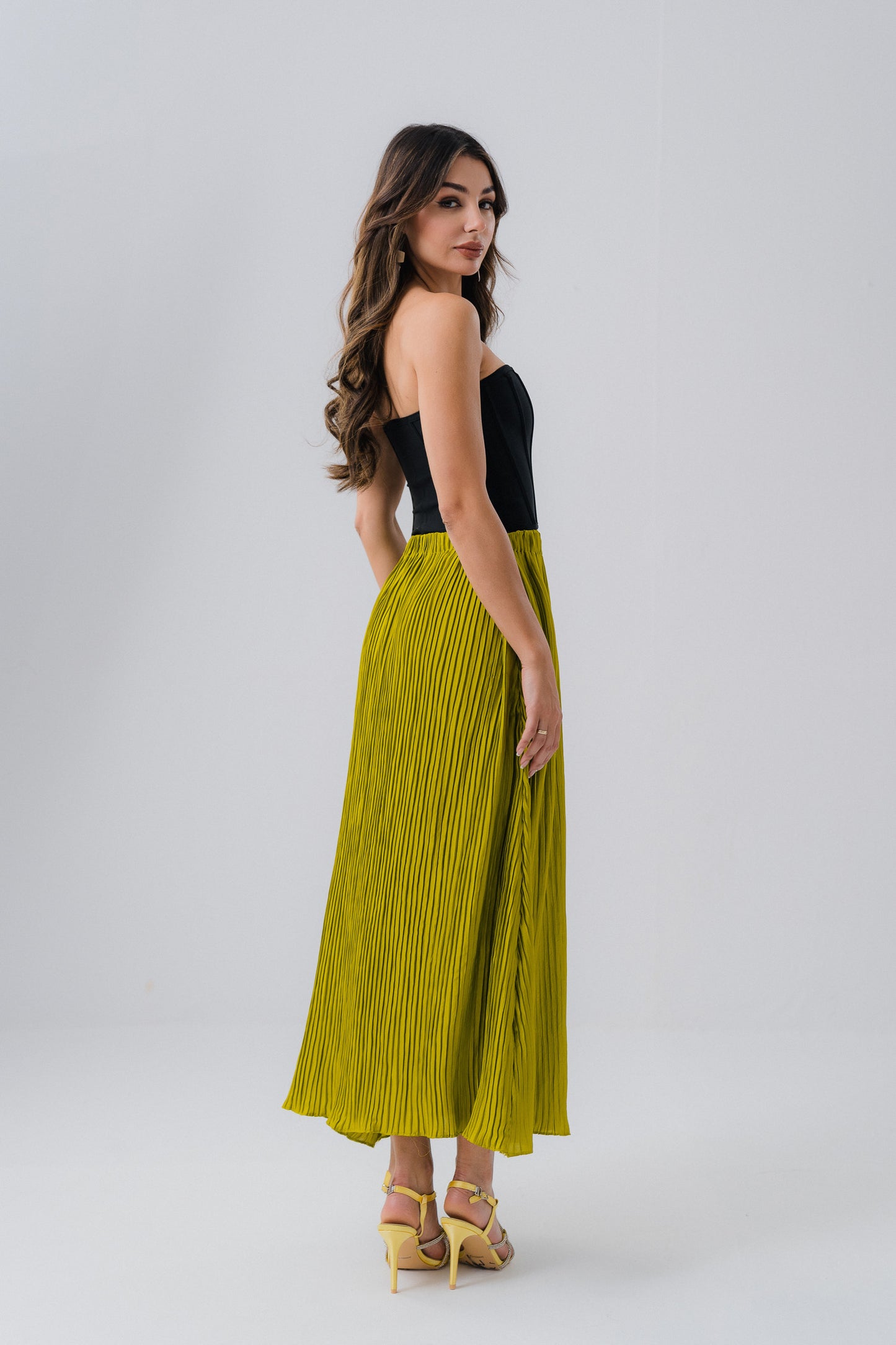 Mustard Green Silk Skirt