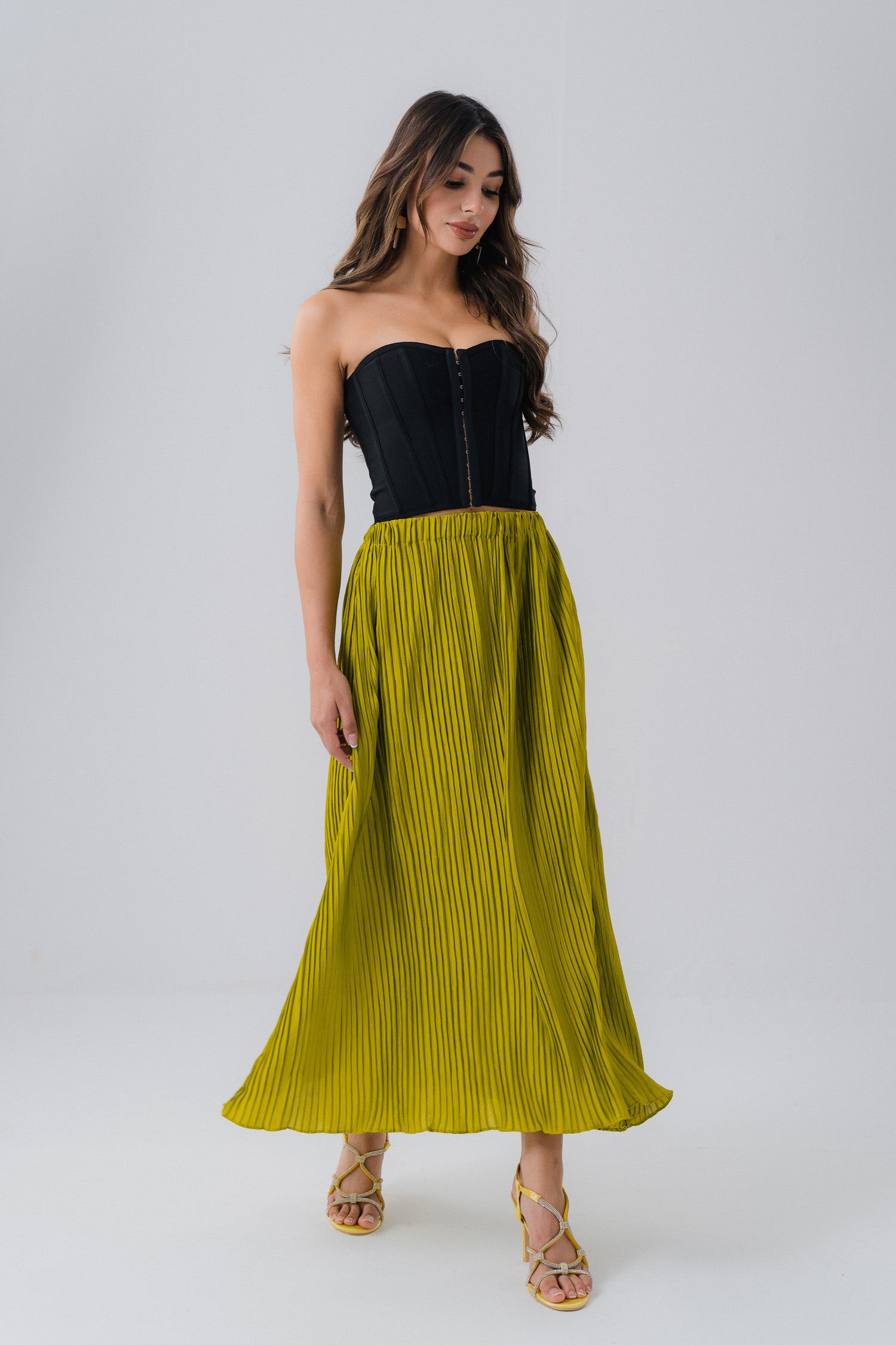 Mustard Green Silk Skirt