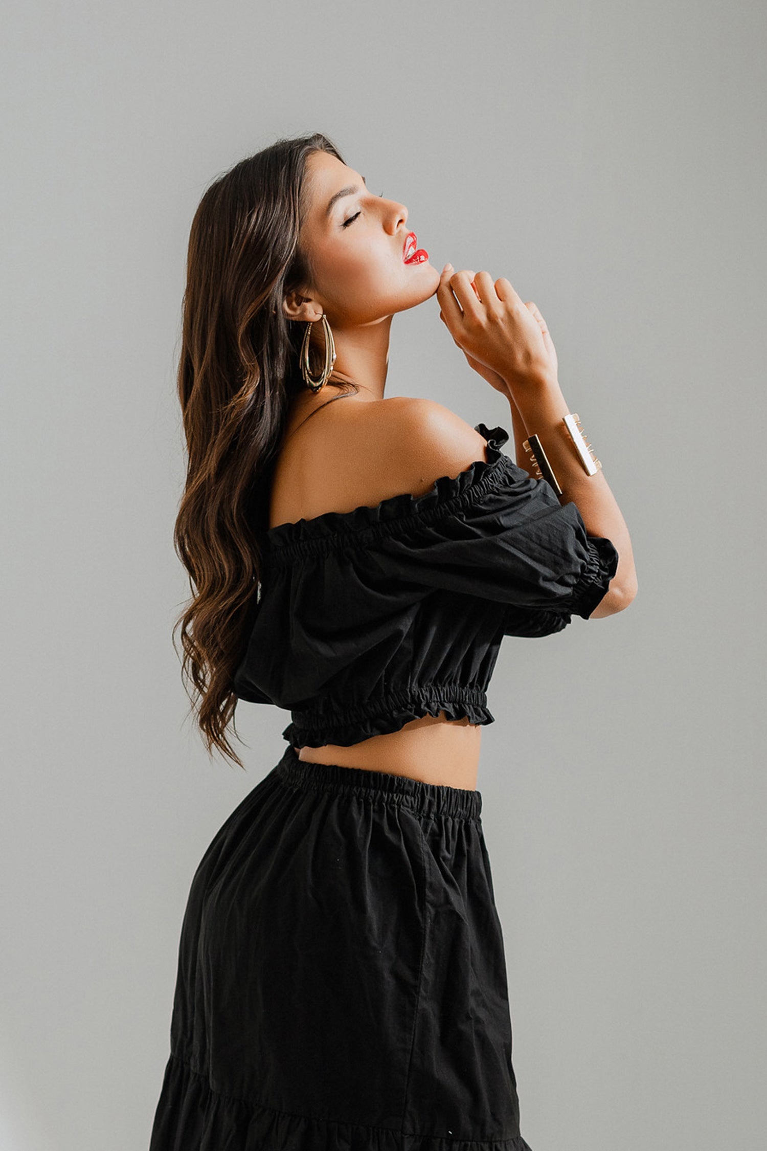 Black Bardot Crop Top