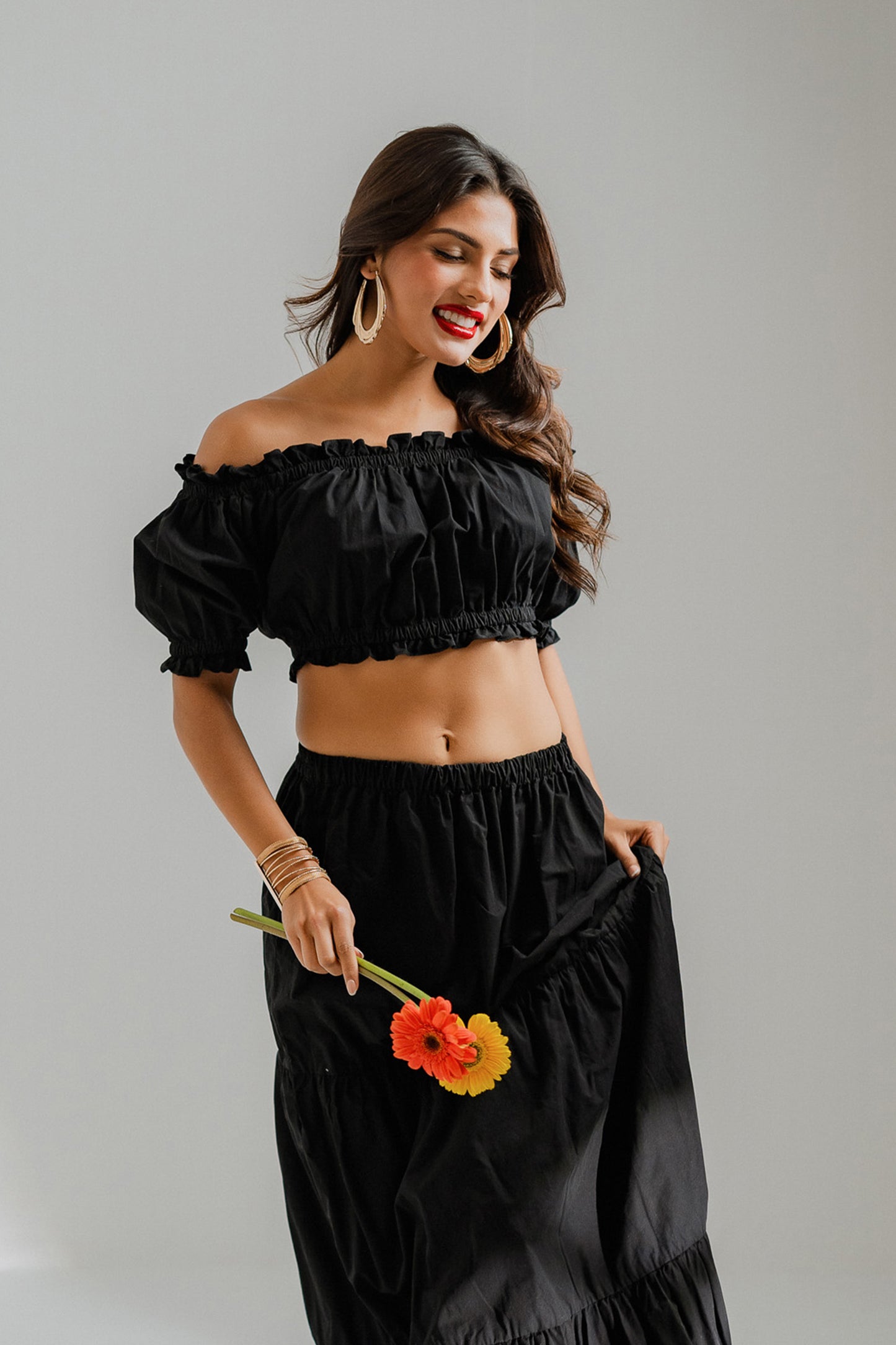 Black Bardot Crop Top