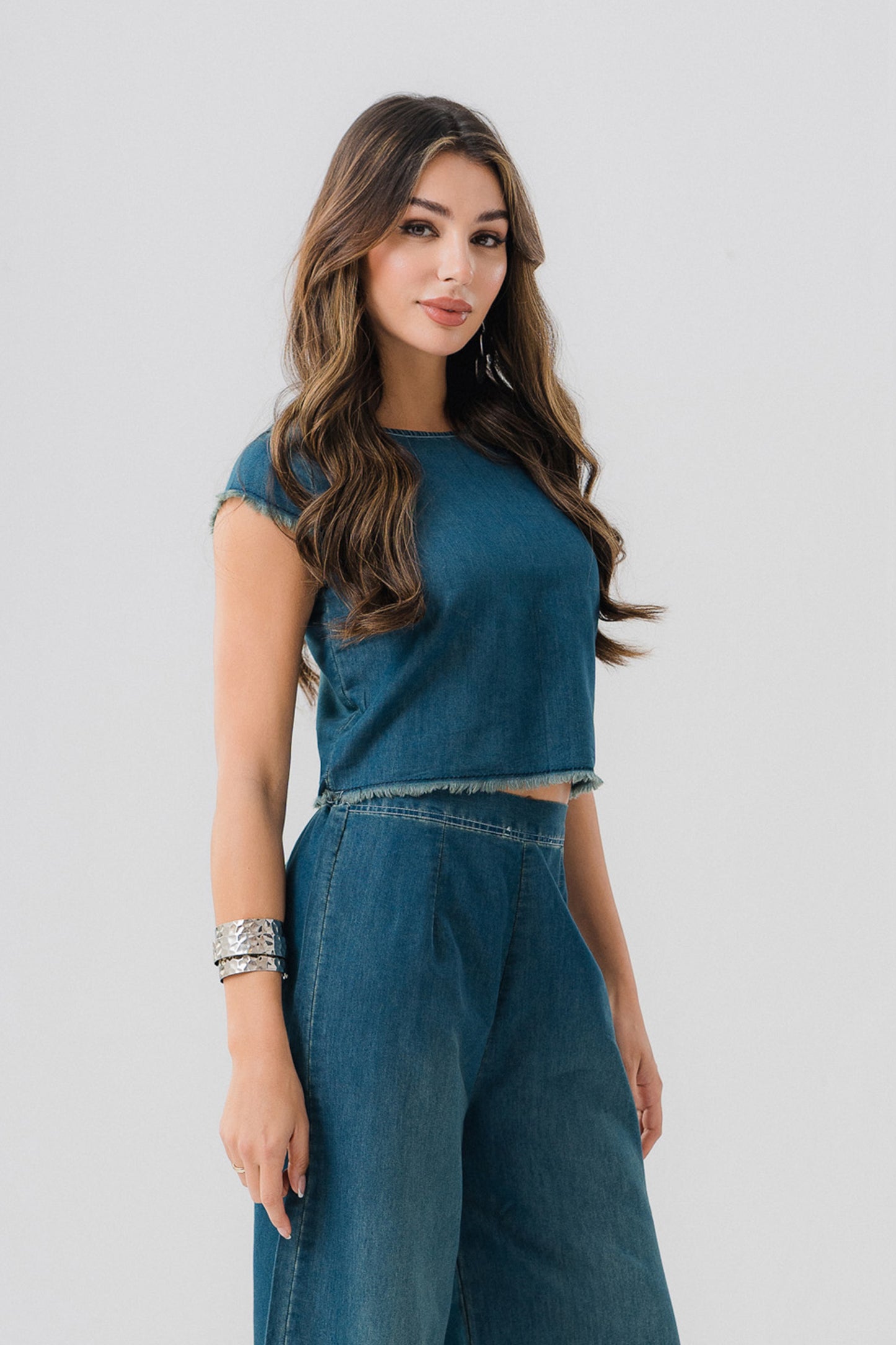 Dark Vintage Chambray Crop Top