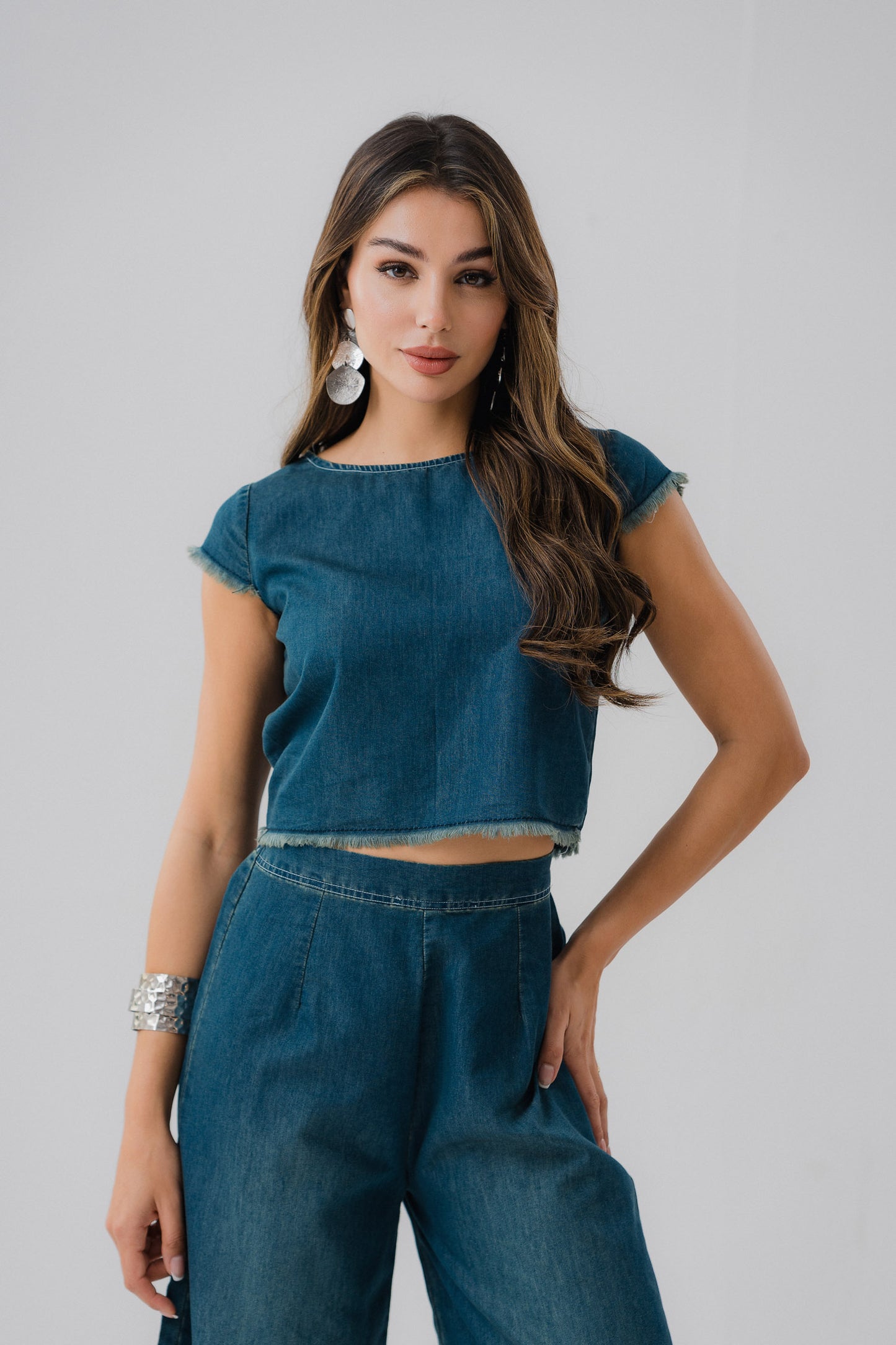 Dark Vintage Chambray Crop Top