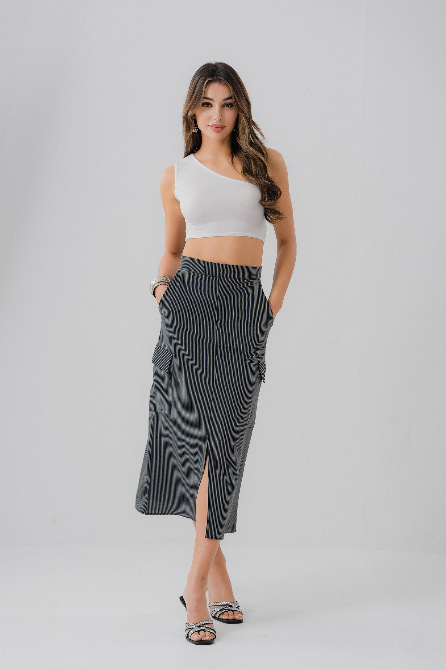 Pinstripe Cargo Skirt