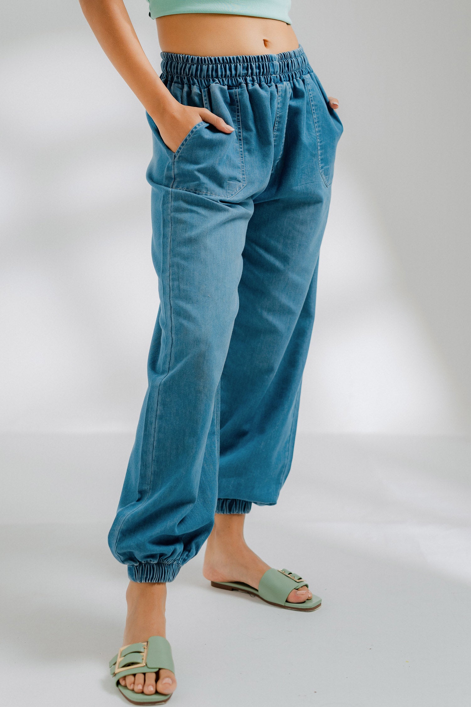 Mid Blue Chambray Jogger Pants