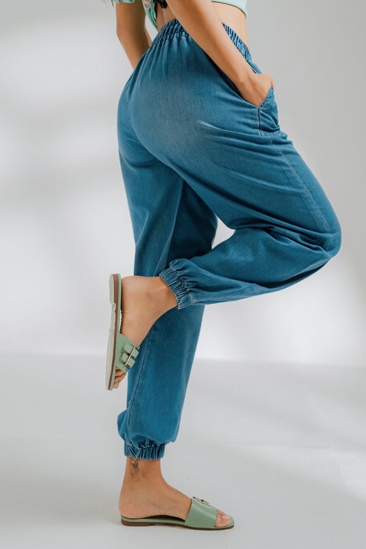 Mid Blue Chambray Jogger Pants