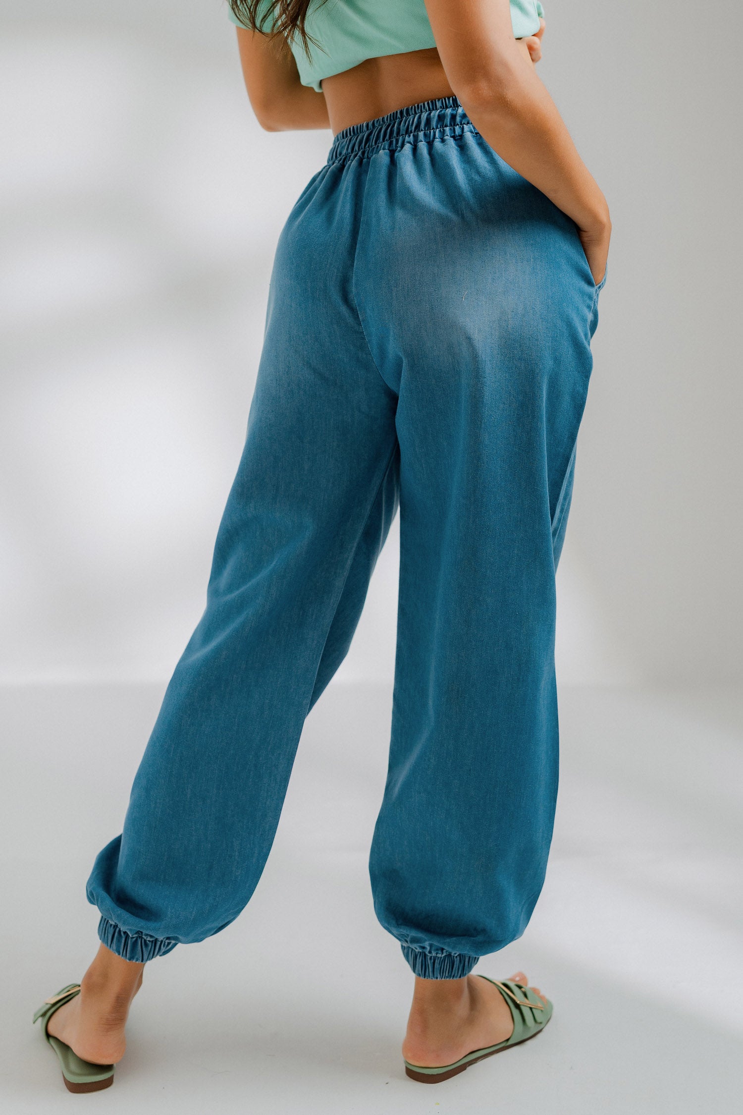 Mid Blue Chambray Jogger Pants