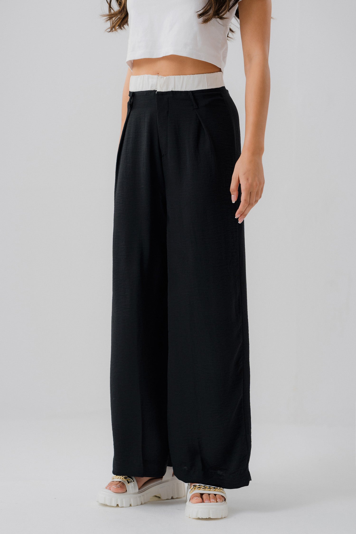 Wide Leg Contrast Waistband Trouser