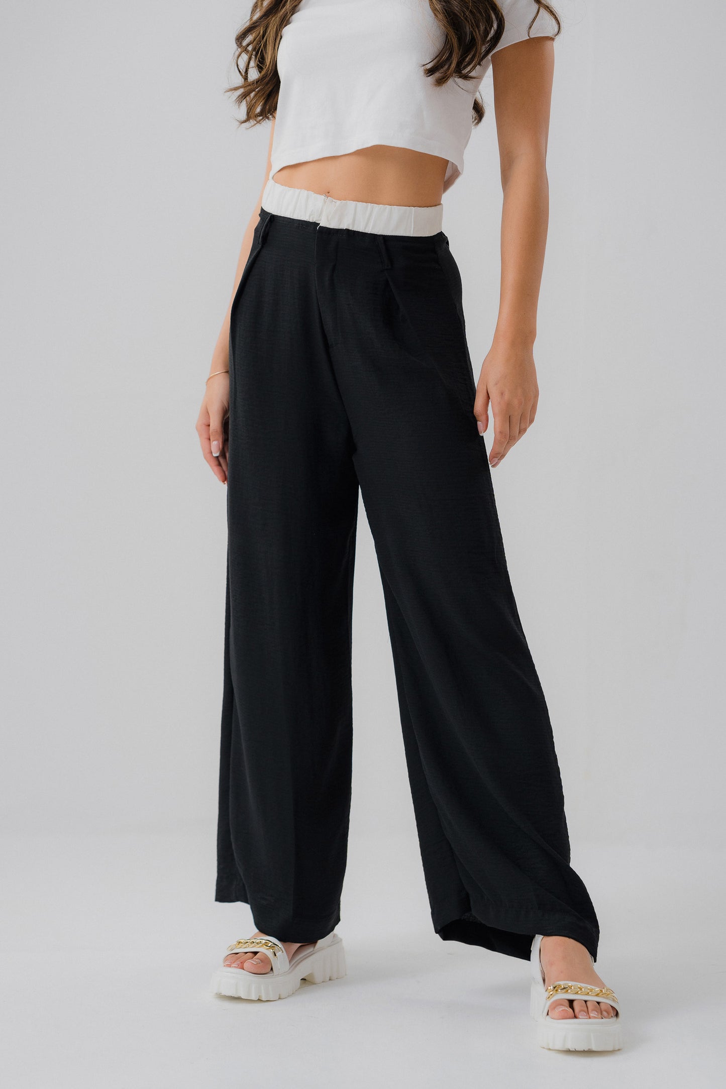 Wide Leg Contrast Waistband Trouser