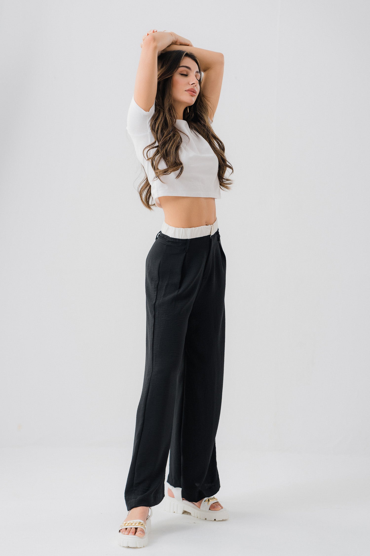 Wide Leg Contrast Waistband Trouser