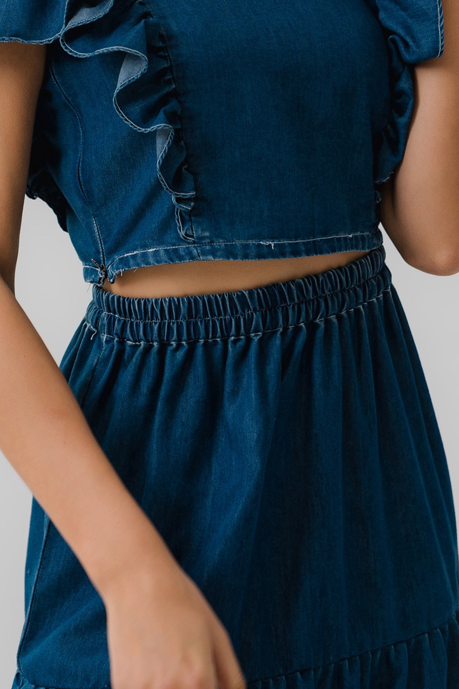 Tiered Maxi Chambray Skirt