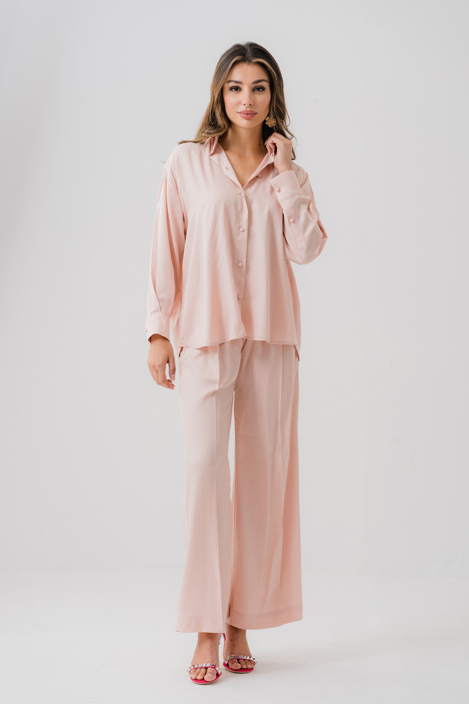 Peach Pink Wide Leg Trouser