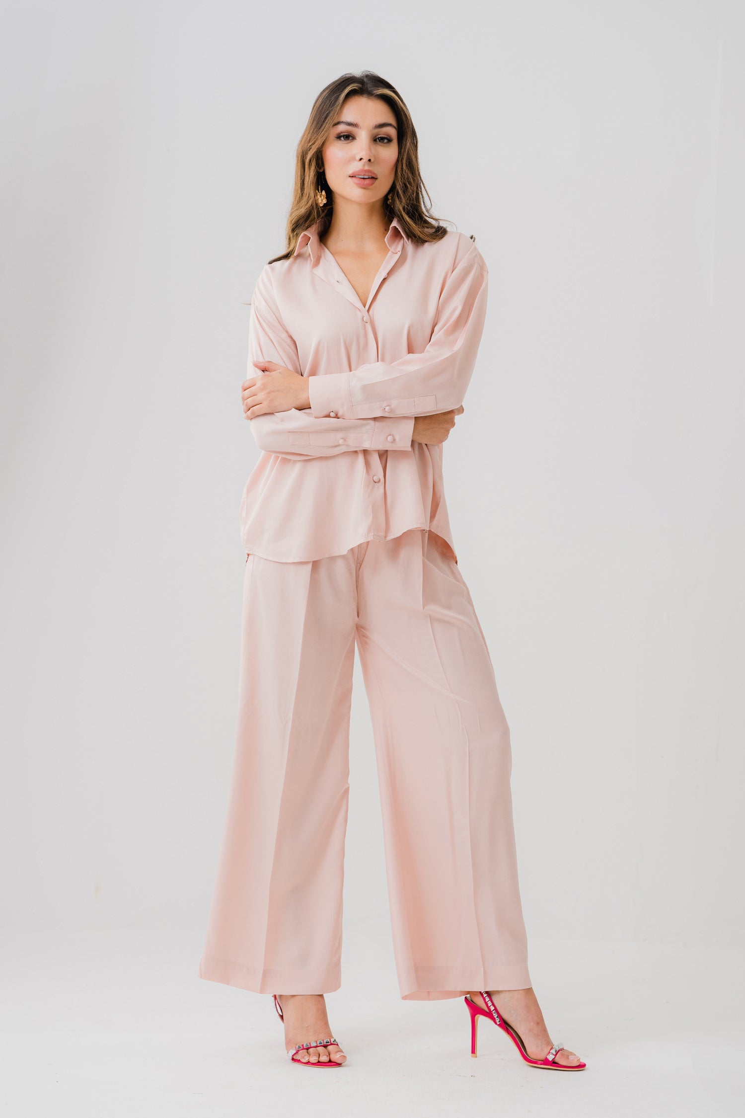 Peach Pink Wide Leg Trouser