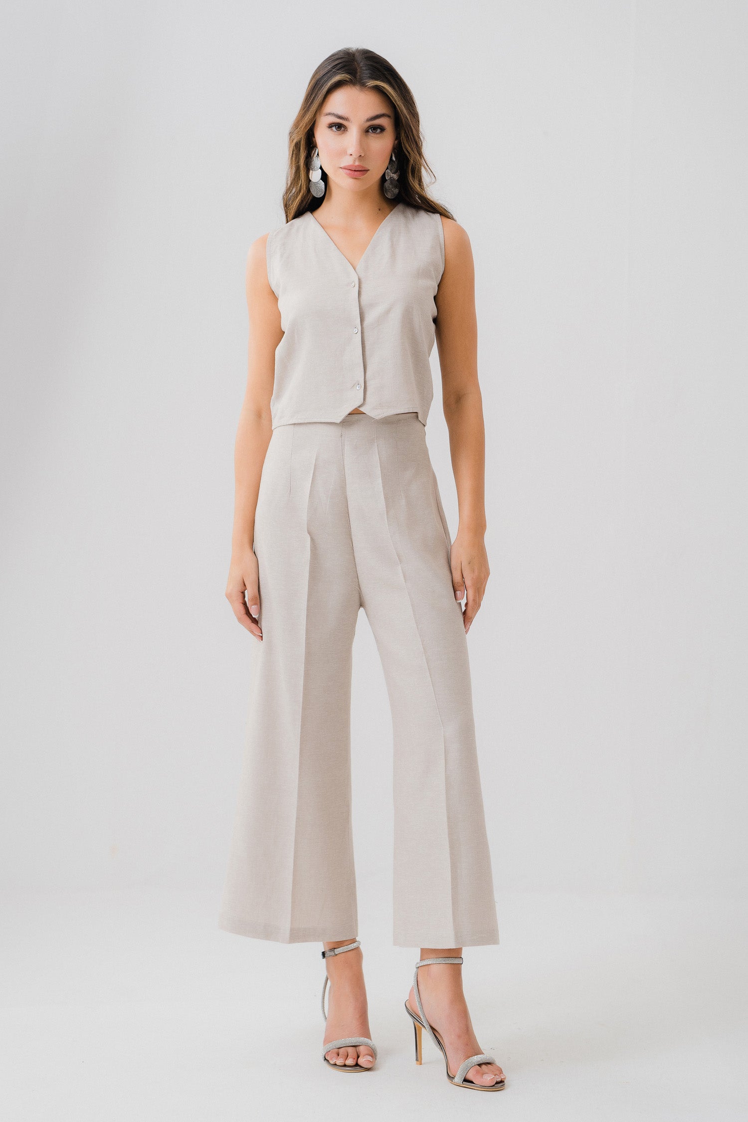 Light Beige Tailored Wide Leg Trouser