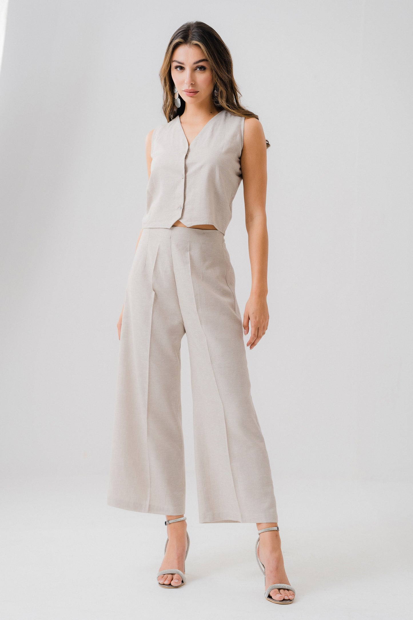 Light Beige Tailored Wide Leg Trouser