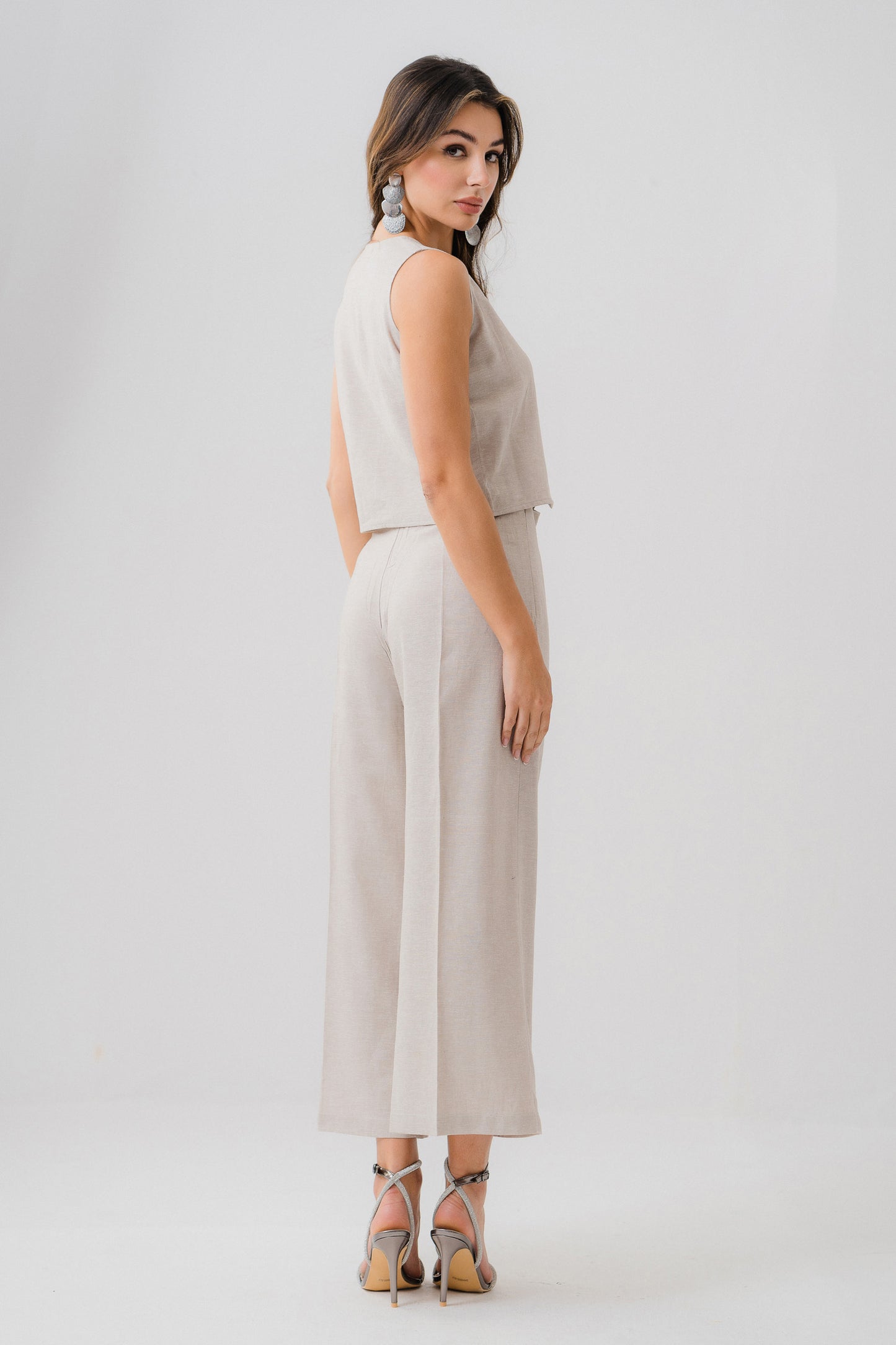 Light Beige Tailored Wide Leg Trouser