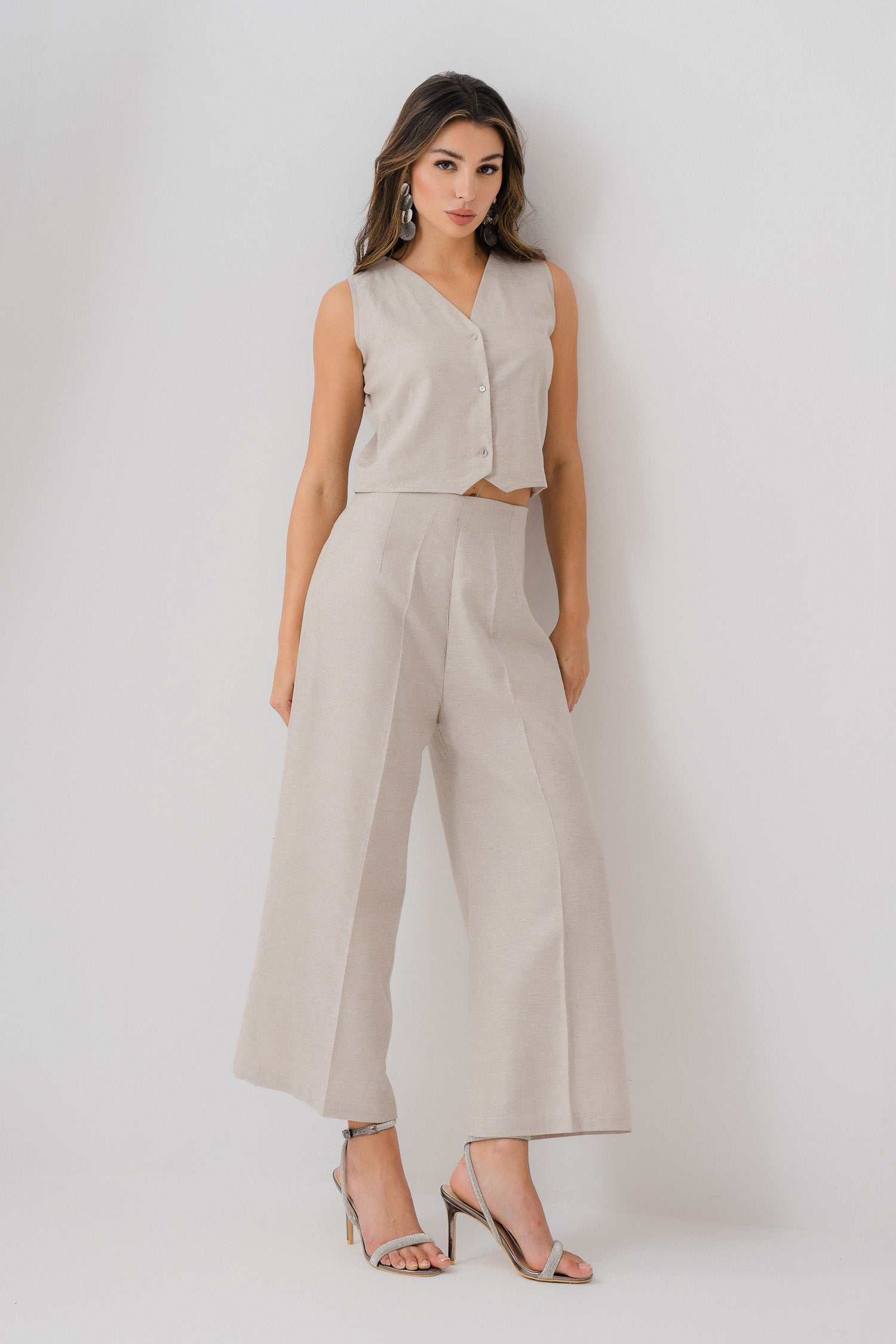 Light Beige Tailored Wide Leg Trouser