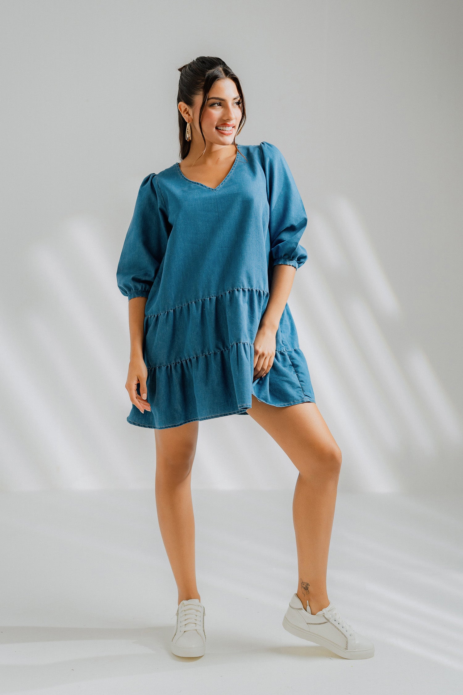 Tiered Chambray Midi Dress