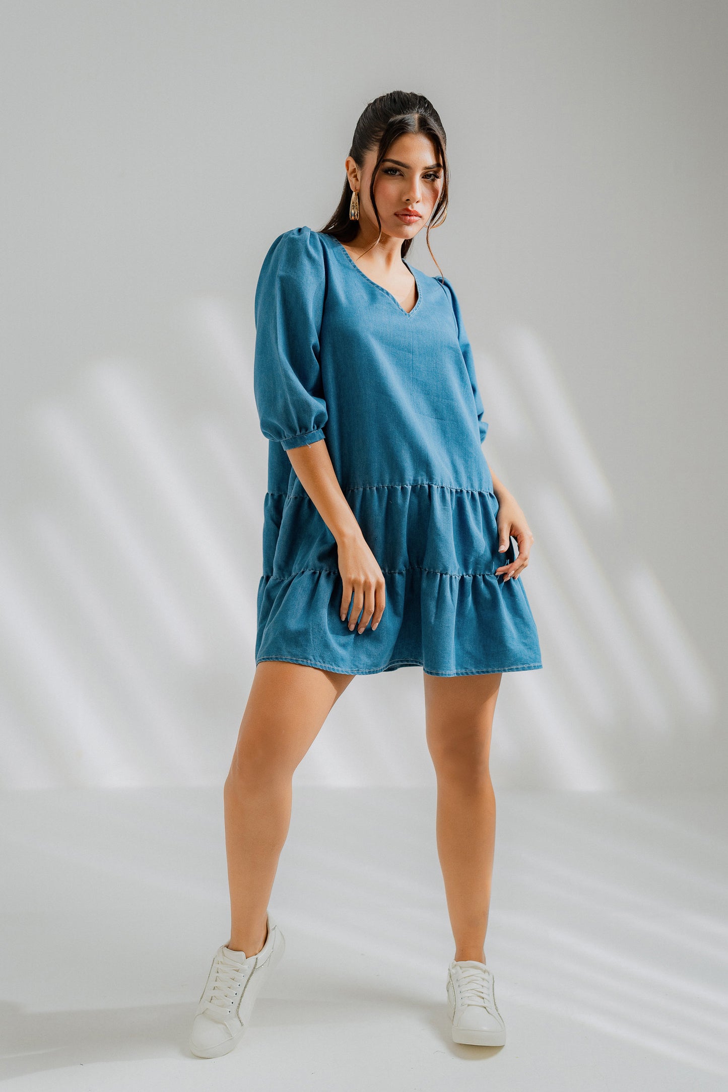 Tiered Chambray Midi Dress