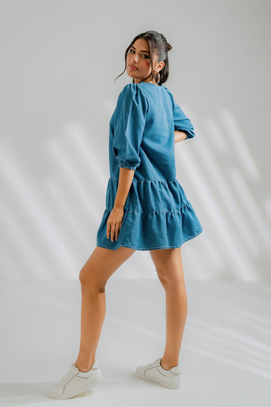 Tiered Chambray Midi Dress