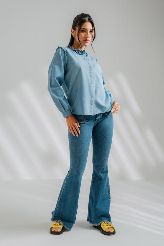 Chambray Ruffle Shirt