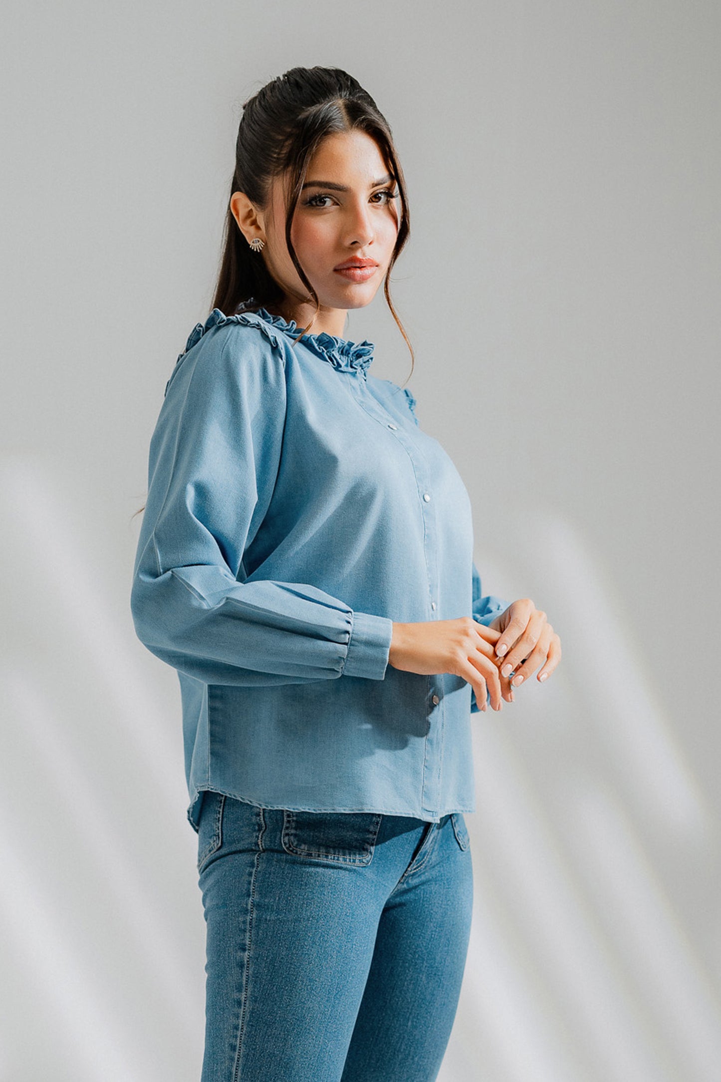 Chambray Ruffle Shirt