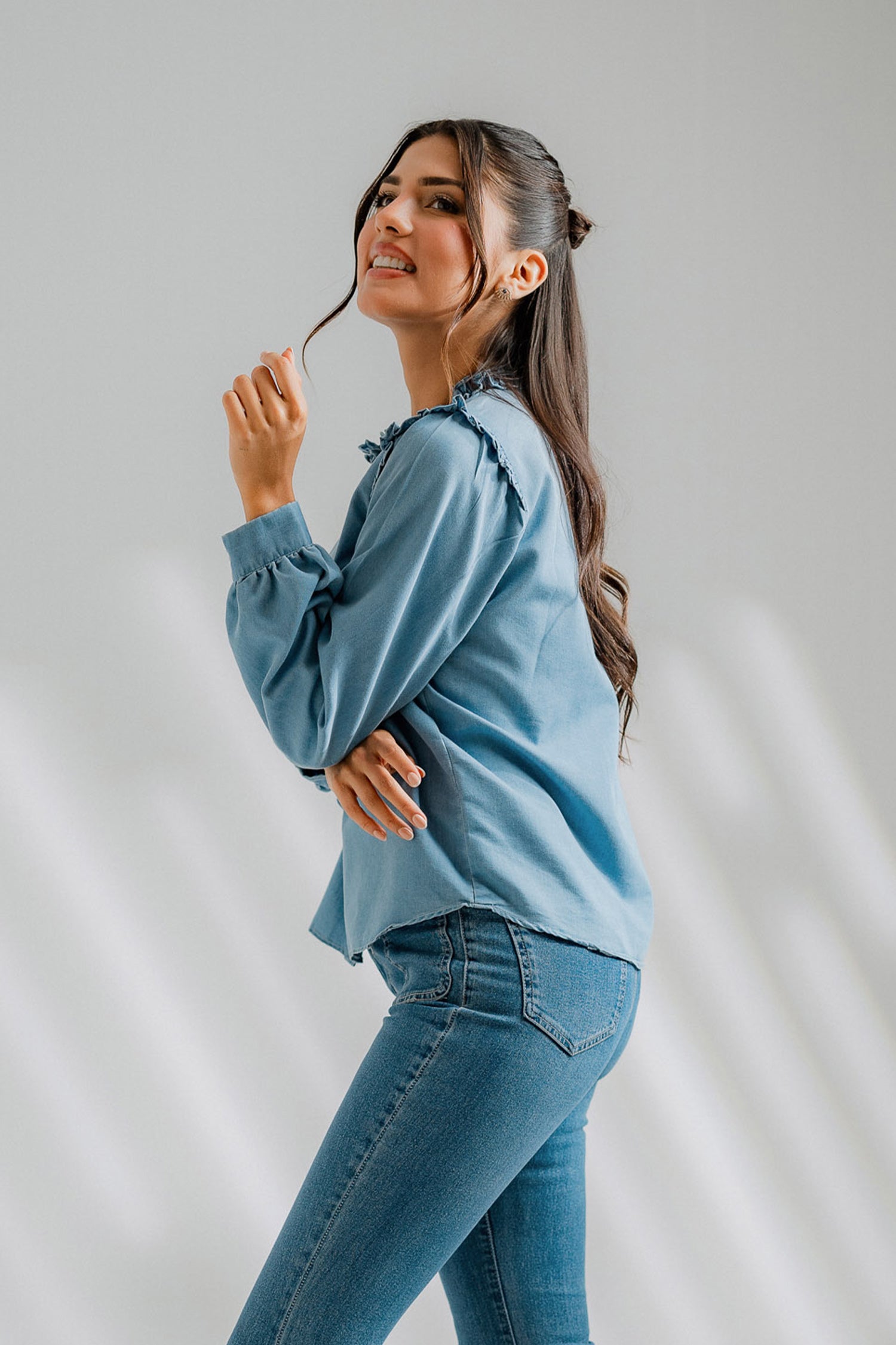 Chambray Ruffle Shirt