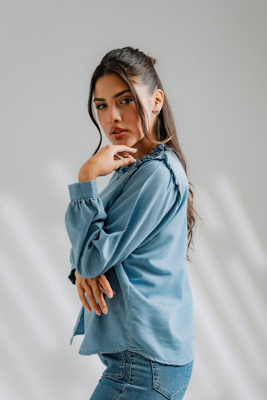 Chambray Ruffle Shirt