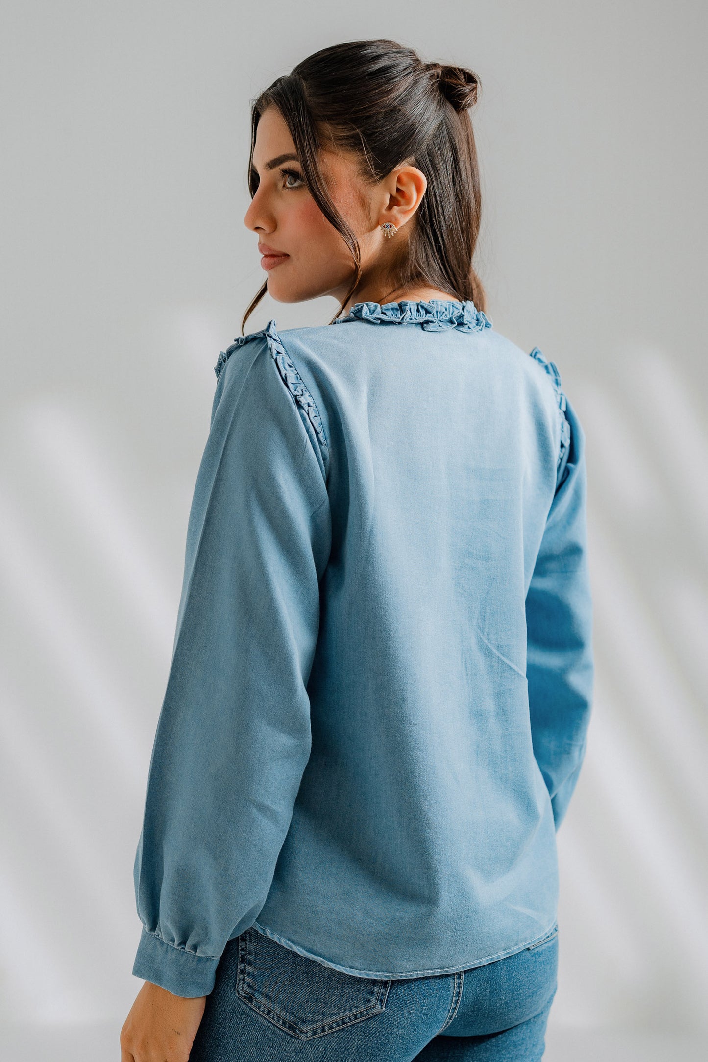 Chambray Ruffle Shirt