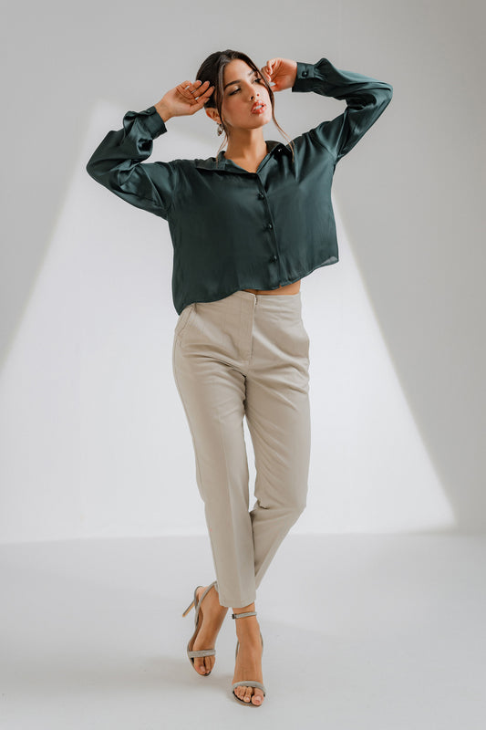 Cropped Green Silk Shirt