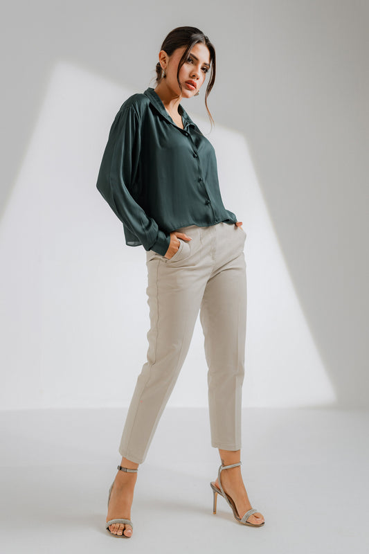 Cropped Green Silk Shirt