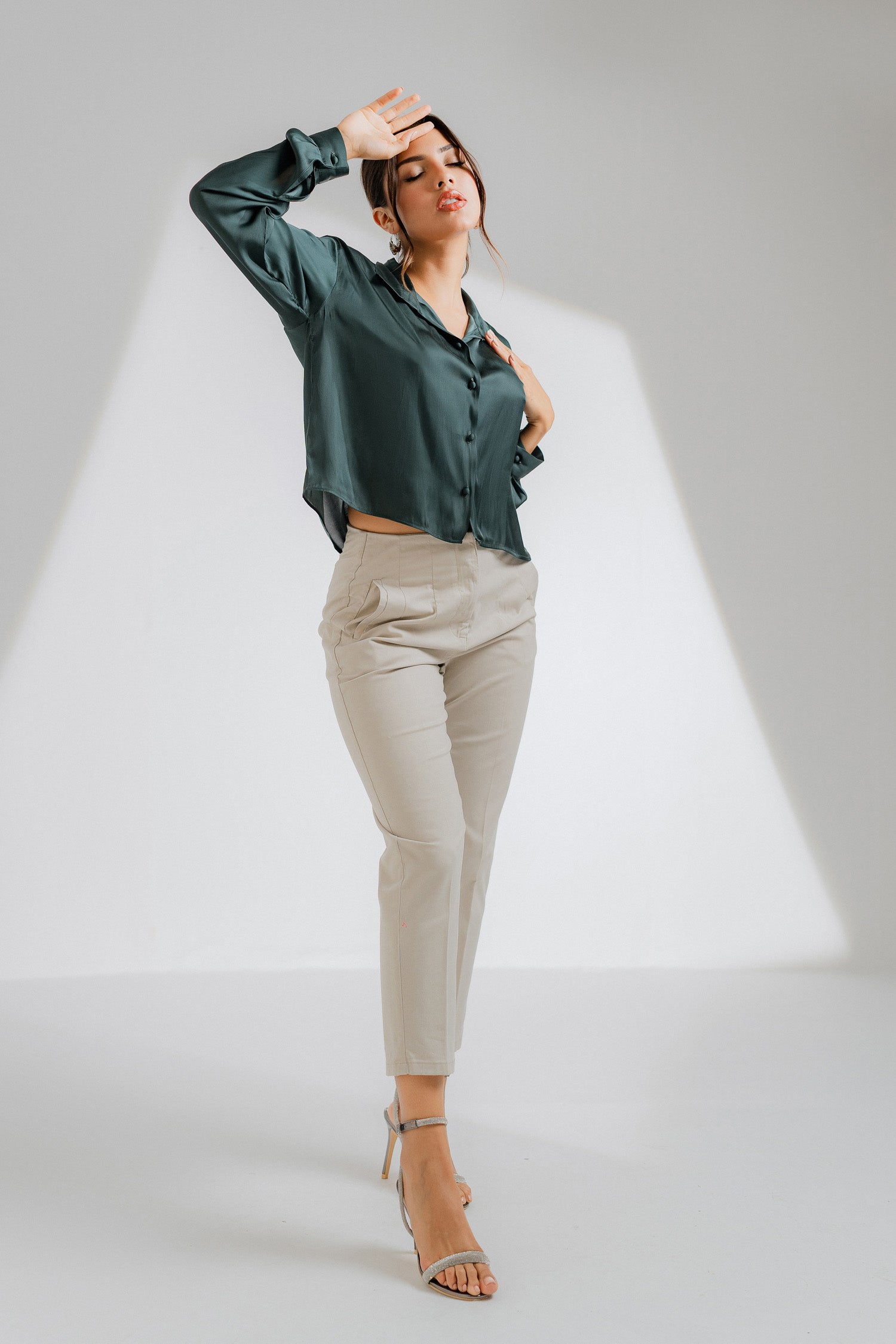 Cropped Green Silk Shirt