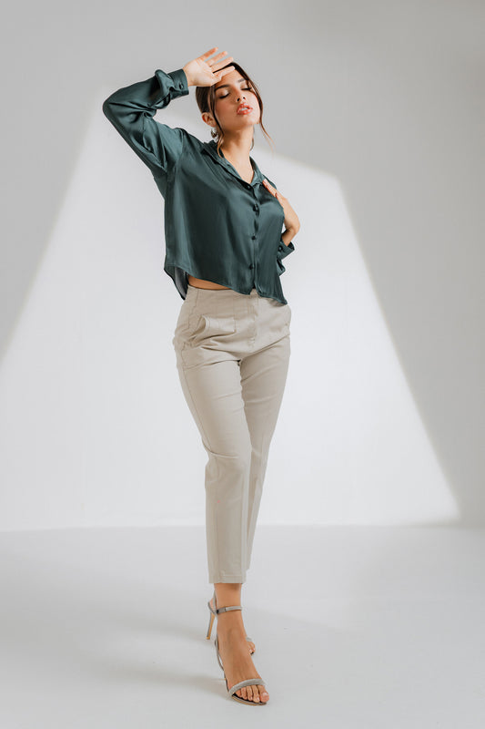 Cropped Green Silk Shirt