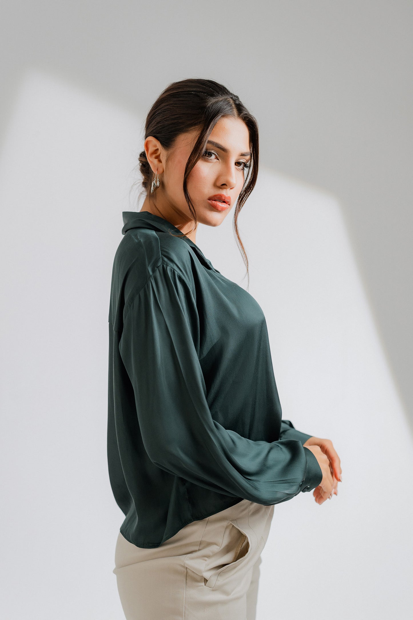 Cropped Green Silk Shirt