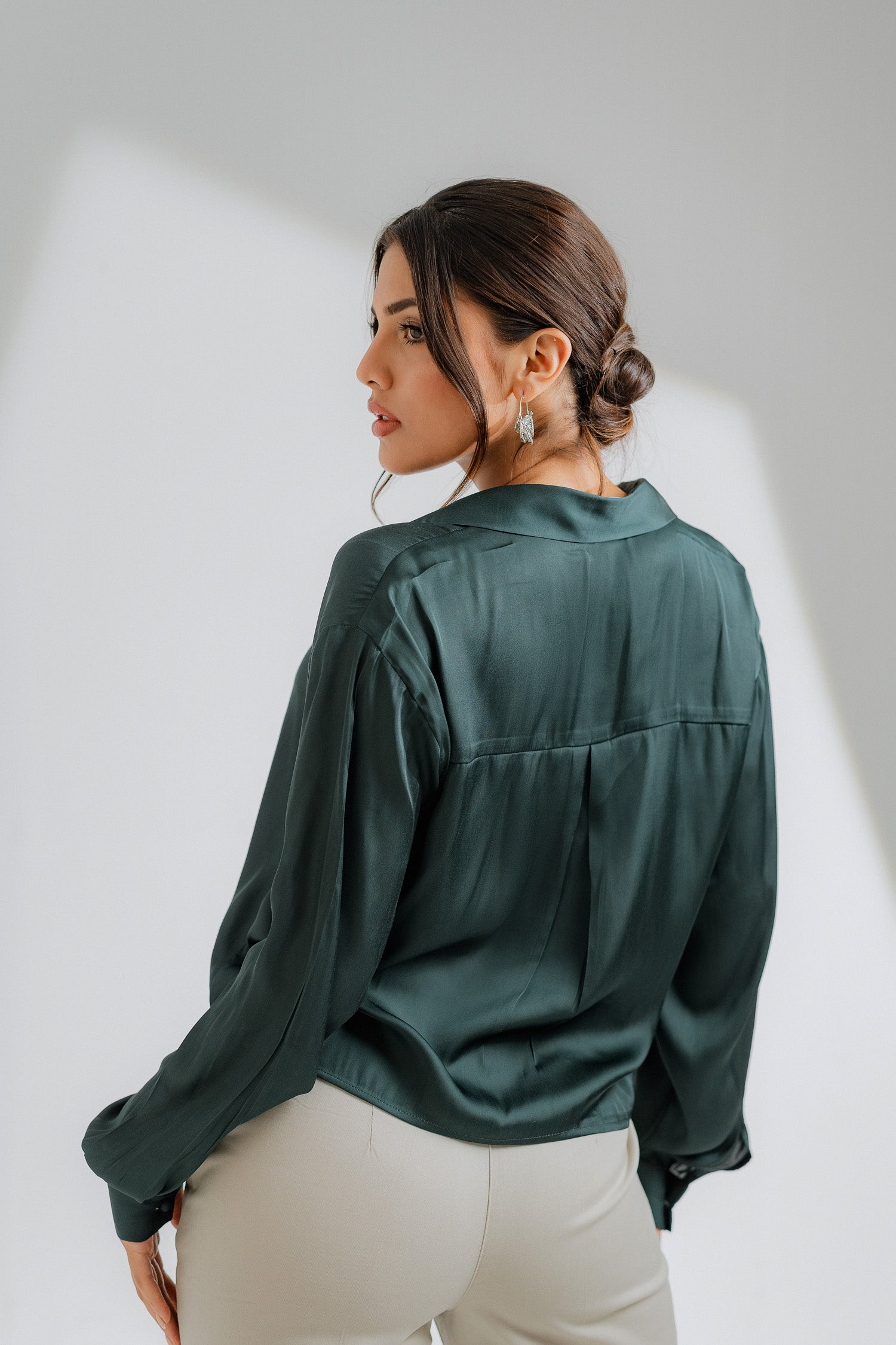 Cropped Green Silk Shirt