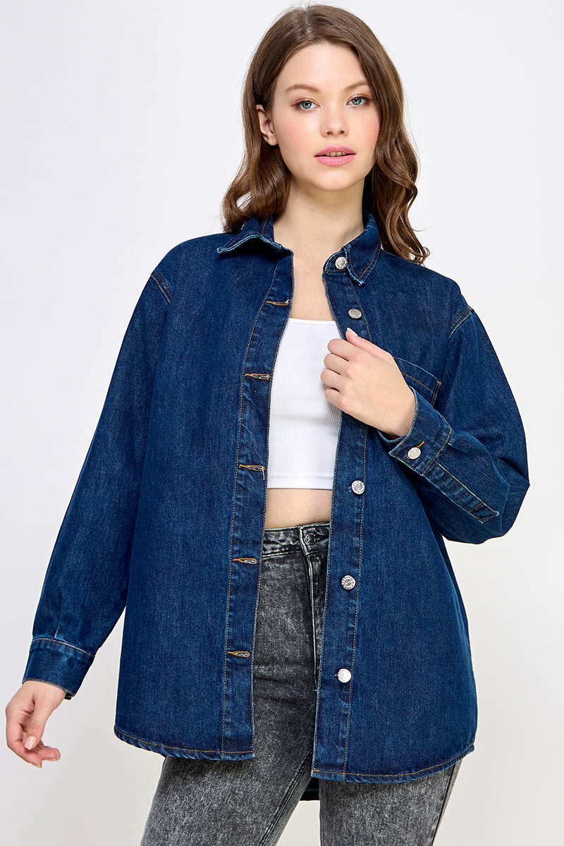 Indigo blue denim sales shirt