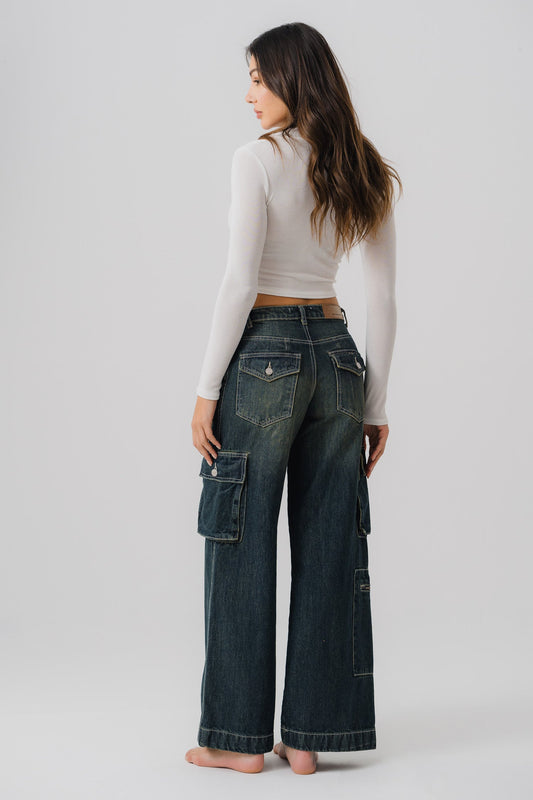 Vintage Wash Cargo Jeans