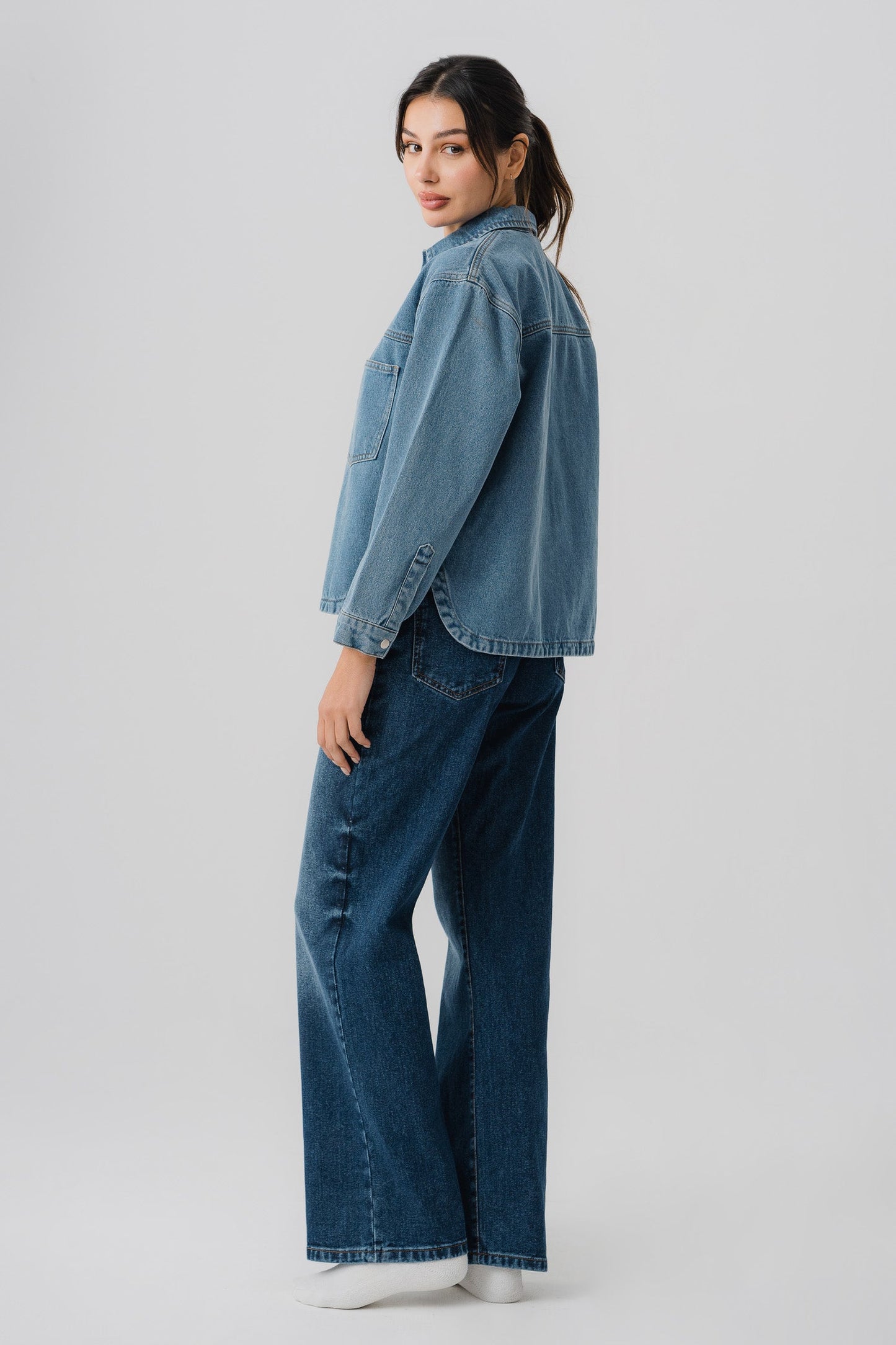 Blue Wide Leg Denim Jeans