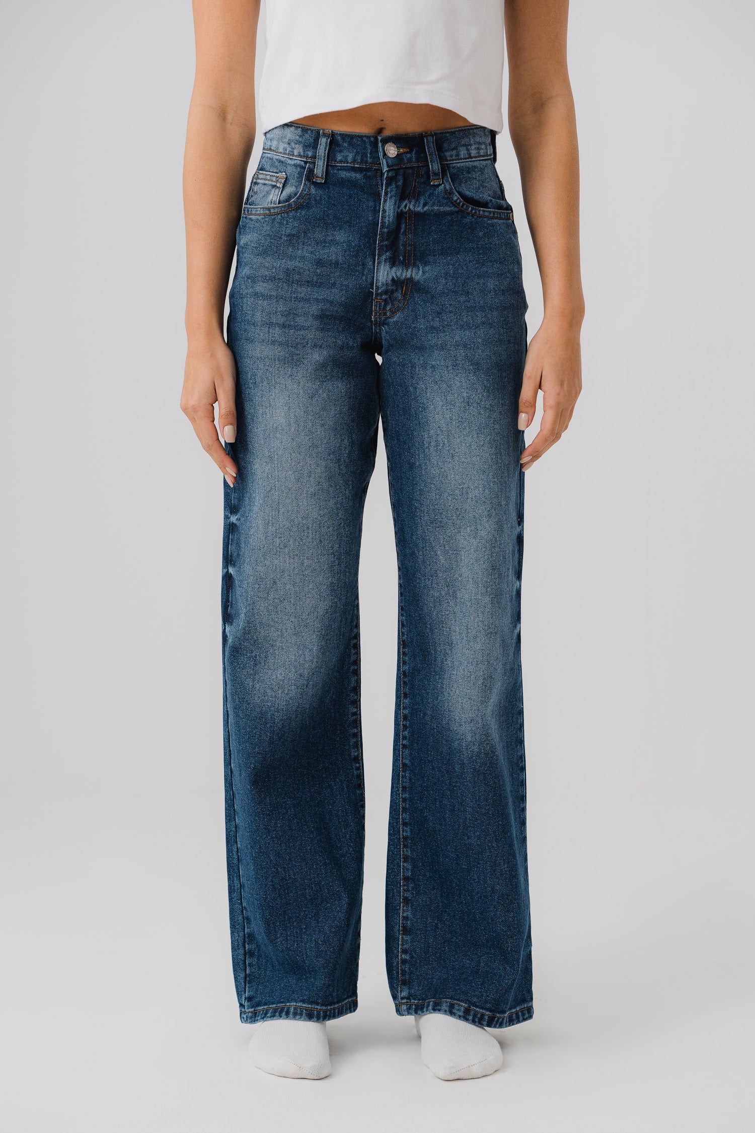 Blue Wide Leg Denim Jeans