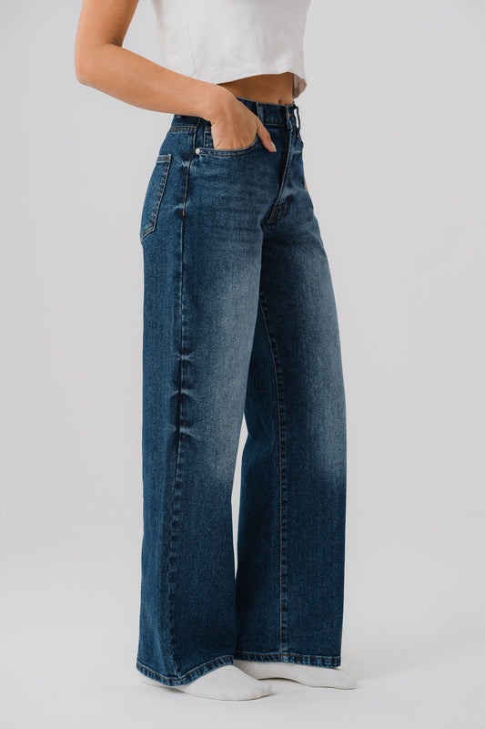 Blue Wide Leg Denim Jeans