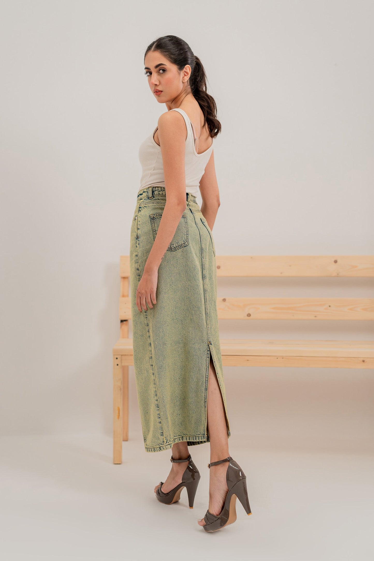 Vintage Wash Long Skirt